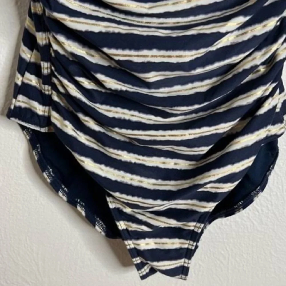 NipTuck,Joanne Twist-Front, Gold-Striped One-Piece, Excellent Condition, Size 6